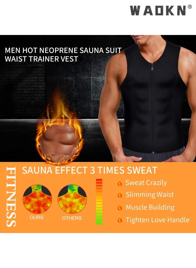 WAOKN - Men Sauna Vest Hot Sweat Waist Trainer Corset Neoprene Tank Top Shapewear Slimming Shirt，Hot Neoprene Corset Body Shaper with Zipper, Sauna Tank Top Men Gym Workout Shirt Shapewear Slimming Shirt - Image 1