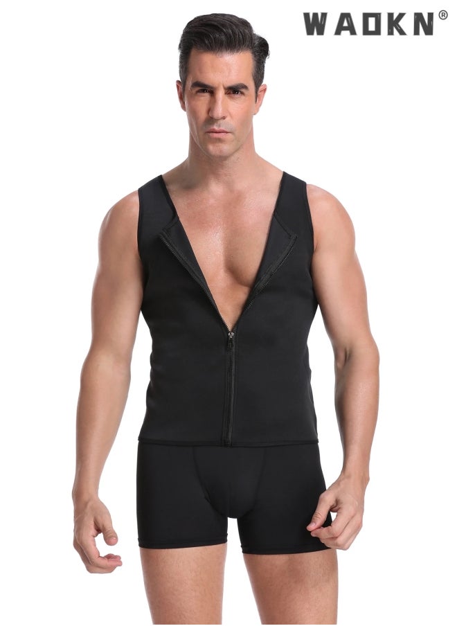 WAOKN - Men Sauna Vest Hot Sweat Waist Trainer Corset Neoprene Tank Top Shapewear Slimming Shirt，Hot Neoprene Corset Body Shaper with Zipper, Sauna Tank Top Men Gym Workout Shirt Shapewear Slimming Shirt - Image 1