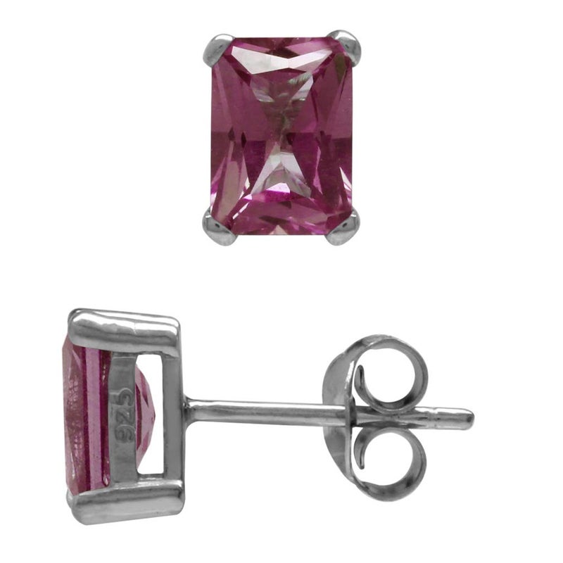 Silvershake 7X5mm Octagon Simulated Color Change Alexandrite White Gold Plated 925 Sterling Silver Stud Earrings - Image 3