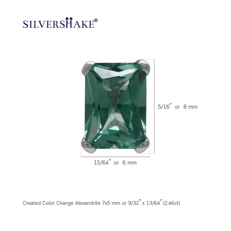 Silvershake 7X5mm Octagon Simulated Color Change Alexandrite White Gold Plated 925 Sterling Silver Stud Earrings - Image 2