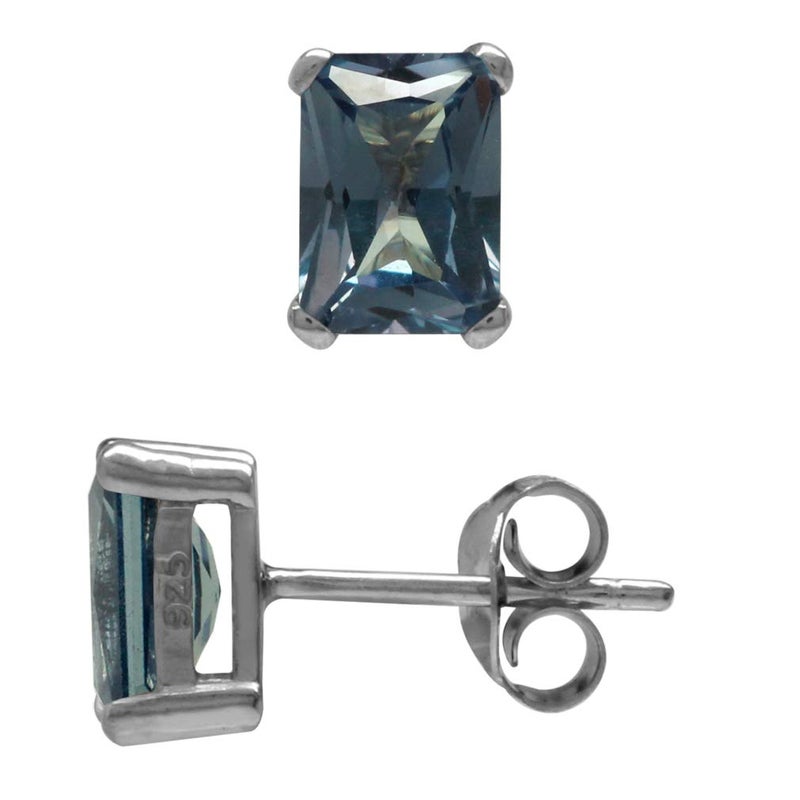Silvershake 7X5mm Octagon Simulated Color Change Alexandrite White Gold Plated 925 Sterling Silver Stud Earrings - Image 4