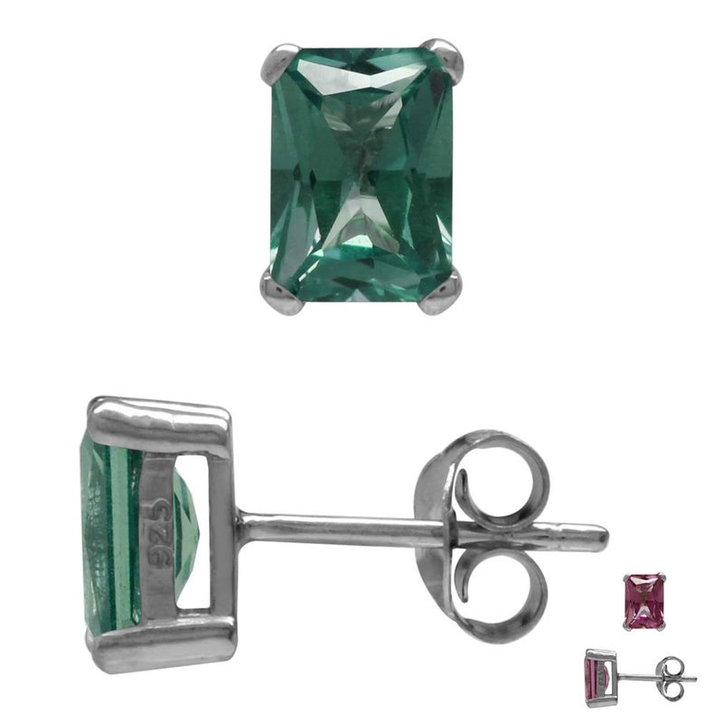 Silvershake 7X5mm Octagon Simulated Color Change Alexandrite White Gold Plated 925 Sterling Silver Stud Earrings - Image 1