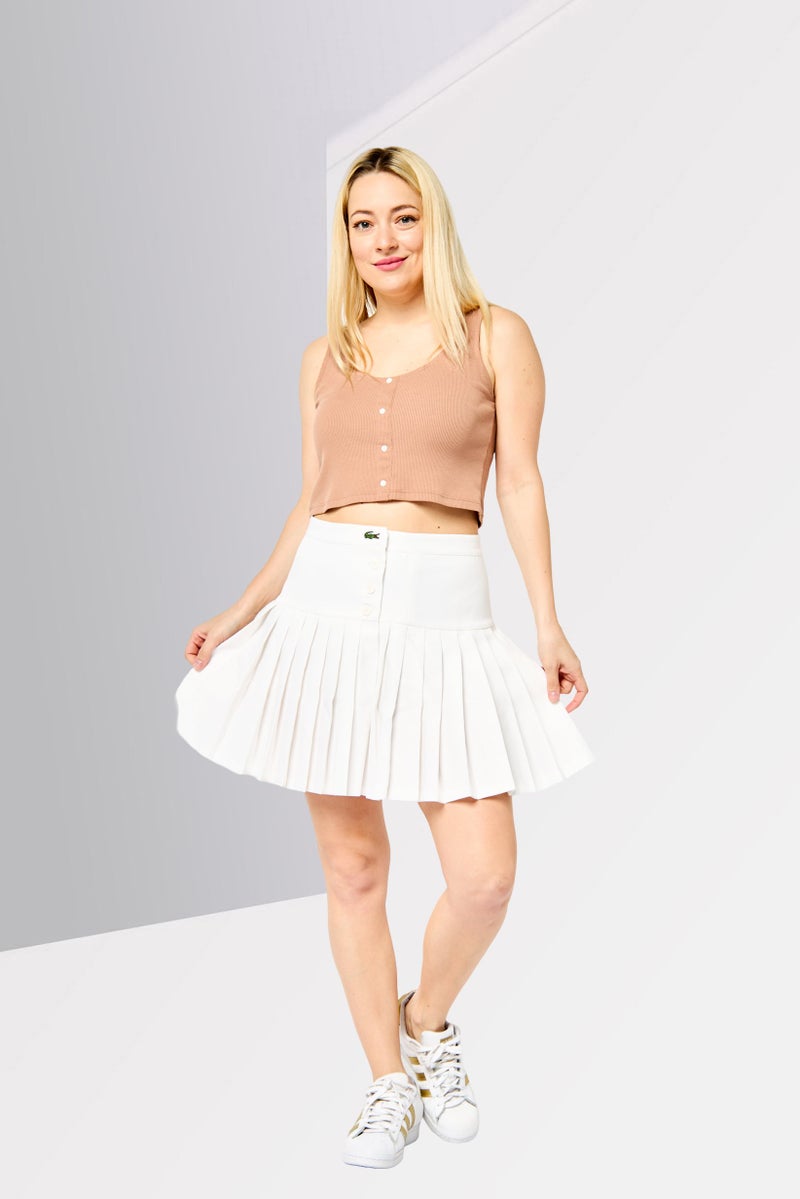 LACOSTE Women Embroidered Logo Mini Skirt, White - Image 3