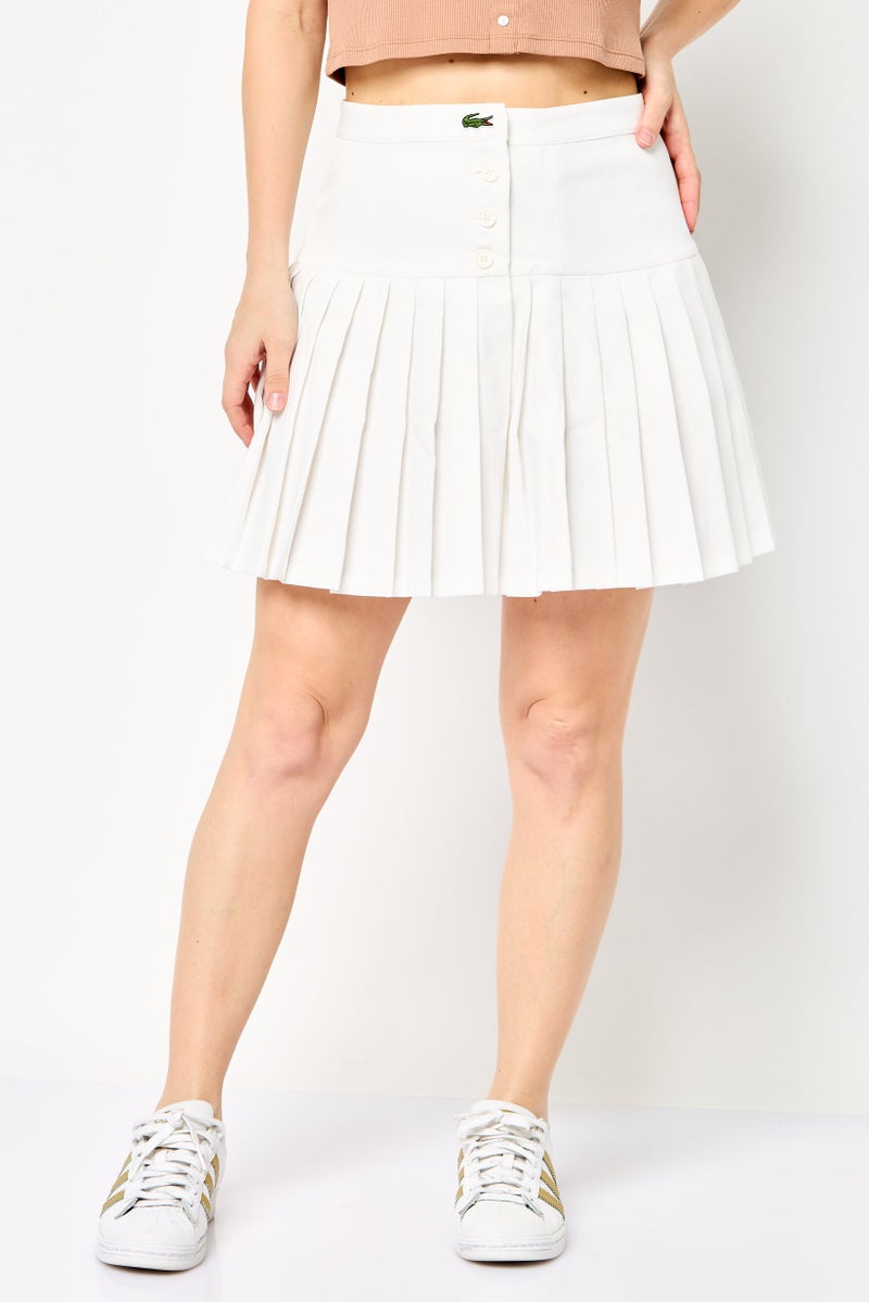 LACOSTE Women Embroidered Logo Mini Skirt, White - Image 1