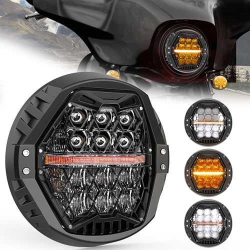 LX-LIGHT مصباح أمامي LED للدراجات النارية 120 واط 7 بوصة مع إشارة انعطاف برتقالية معتمد من DOT 1000% ساطع متوافق مع رود كينغ رود جلايد ستريت جلايد إلكترا جلايد ألترا ليمتد ترايك هيريتاج سوفتيل فاط بوي ياماها - Image 1