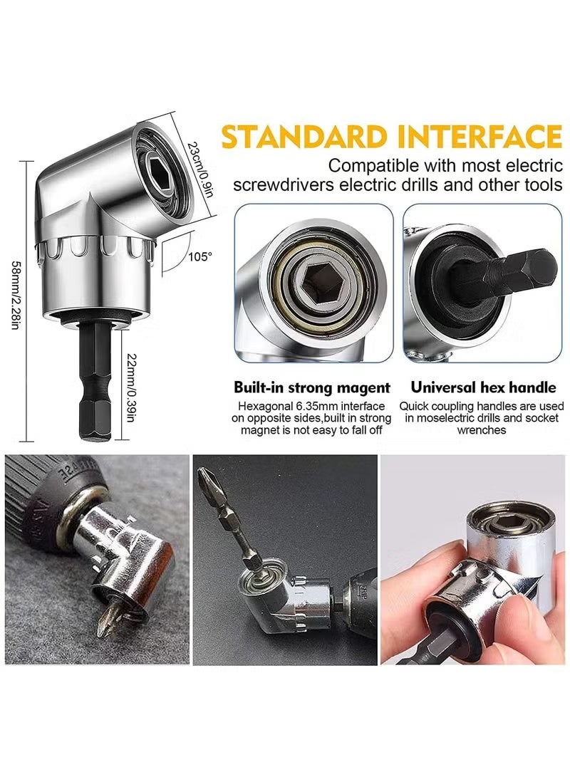 وصلات رؤوس مثقاب مرنة، ملحق حفر زاوية يمنى 105 درجة، محول مقبس هيكس شانك (لقم سداسية) 1/4 3/8 1/2 انش لمفك عزم دوران بمقبس دوار، وصلات رؤوس قابلة للانحناء للمثقاب ومفك البراغي - Image 5