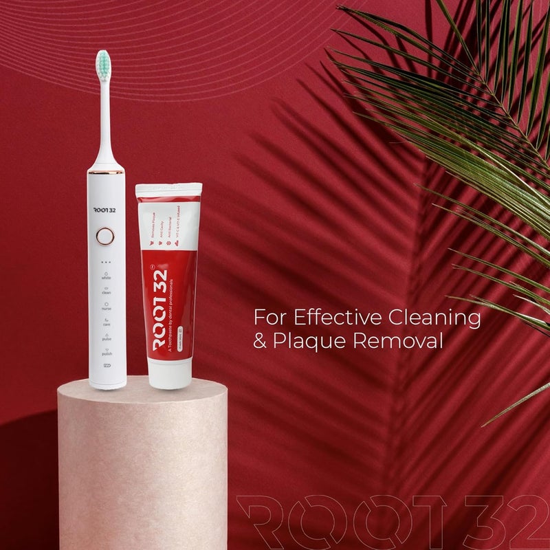 ROOT 32 Root32 Electric Toothbrush with Soft Dupont Bristles 37000 Frequency Sonic Technology| Waterproof 6 Modes Includes 4 Replacement Brush Heads |Toothpaste & Minty Fresh Flavor Combo - Image 2