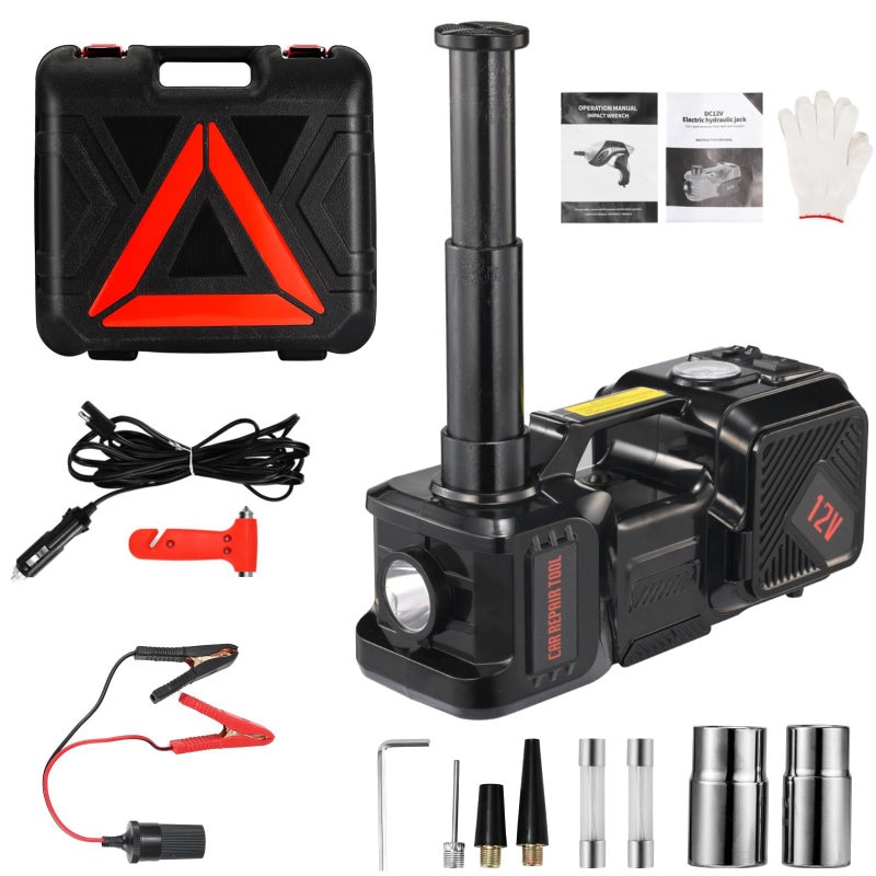 BENYAN Electric Jack BENYAN 5 Ton Car Floor Jack Kit with Inflator Pump | 12V Portable Car Hydraulic Jack with LED Light for SUV MPV Sedan | Lifting Height Range 6 to 17.7 Inch Black - Image 1