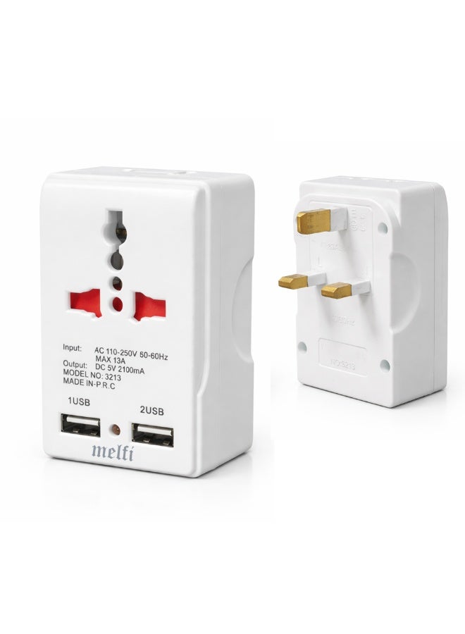 melfi محول سفر عالمي ملفي مع منفذي USB مزدوجين وقابس بريطاني 13A - محول مقبس متعدد AC 110-250V مع 2 منفذ شحن USB للمنزل والمكتب والسفر - Image 1