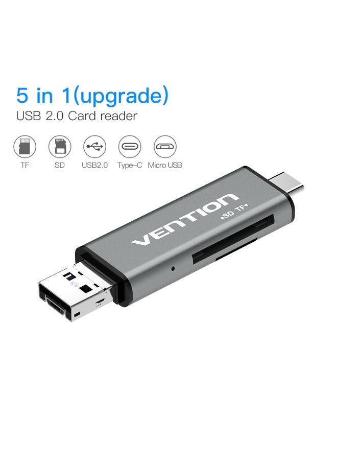 فينشن - قارئ بطاقات متعدد الوظائف USB2.0 من VENTION باللون الرمادي، رقم الموديل CCJH0 - Image 1