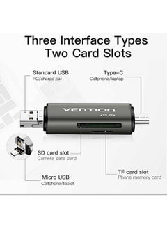 فينشن قارئ بطاقات متعدد الوظائف USB2.0 من VENTION باللون الرمادي، رقم الموديل CCJH0  - Image 4
