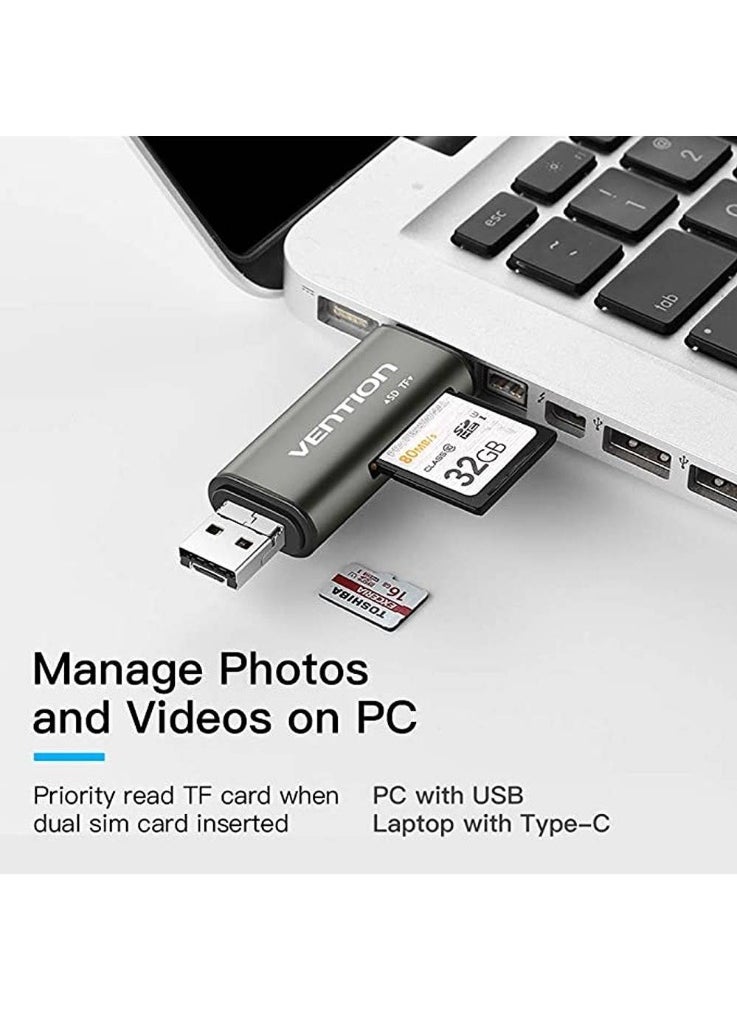 فينشن - قارئ بطاقات متعدد الوظائف USB2.0 من VENTION باللون الرمادي، رقم الموديل CCJH0 - Image 1