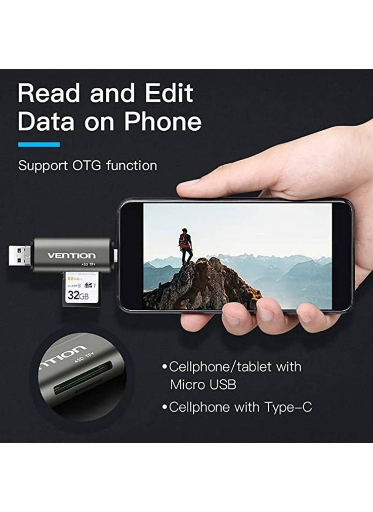 فينشن - قارئ بطاقات متعدد الوظائف USB2.0 من VENTION باللون الرمادي، رقم الموديل CCJH0 - Image 1