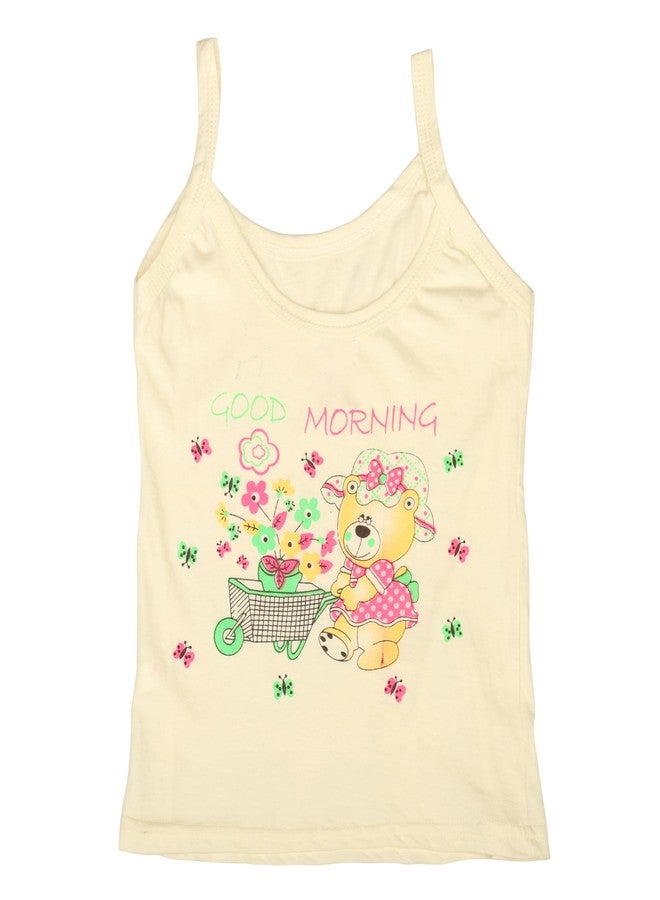 FASHFLOW Pure Cotton Multicolor Cartoon Print Camisoles Vest Slip Samij Sando for Kids Baby Girls Combo Pack of 5. (6-7 Years) Multicolour - Image 3