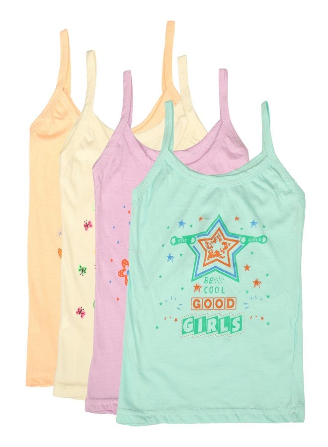 FASHFLOW Pure Cotton Multicolor Cartoon Print Camisoles Vest Slip Samij Sando for Kids Baby Girls Combo Pack of 5. (6-7 Years) Multicolour - Image 2
