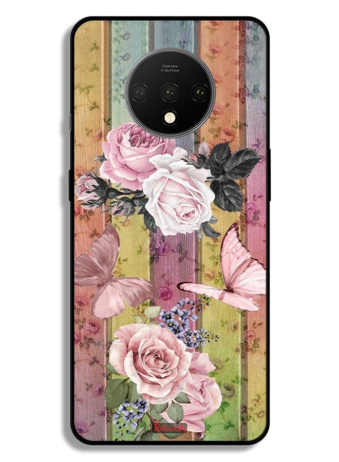 Tolwak OnePlus 7T Protective Case Cover Peach Butterflies And Roses - Image 2