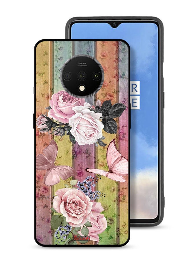 Tolwak OnePlus 7T Protective Case Cover Peach Butterflies And Roses - Image 1