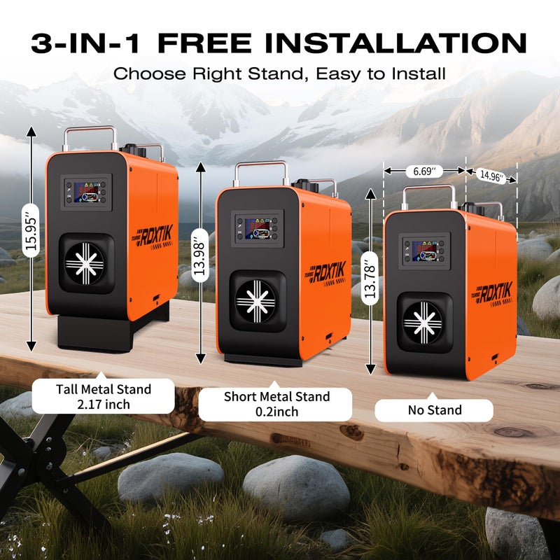 RDXTIK 8KW Diesel Heater, 5L 12V/24V All in One Diesel Heater with LCD Switch, Remote Control, Muffler for Truck, RV, Home, Car, Campers, Boat, Orange - Image 4