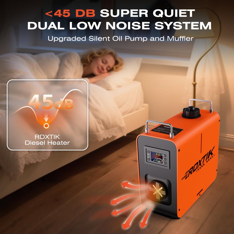 RDXTIK 8KW Diesel Heater, 5L 12V/24V All in One Diesel Heater with LCD Switch, Remote Control, Muffler for Truck, RV, Home, Car, Campers, Boat, Orange - Image 5
