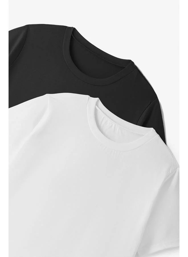 JUNE June Unisex Kids Short Sleeve 2-Pack Plain Tshirt Black - White