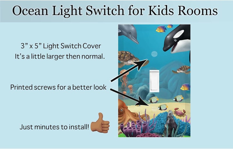 Create-A-Mural Ocean Underwater Dolphin Whale Sea Turtle Kids Light Switch Cover Plate Decorative Nursery Teen Toddler Room Decor Bedroom Bathroom Playroom (Ocean 1) - Image 3