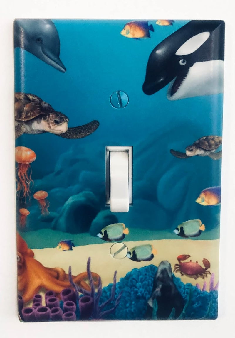 Create-A-Mural Ocean Underwater Dolphin Whale Sea Turtle Kids Light Switch Cover Plate Decorative Nursery Teen Toddler Room Decor Bedroom Bathroom Playroom (Ocean 1) - Image 1