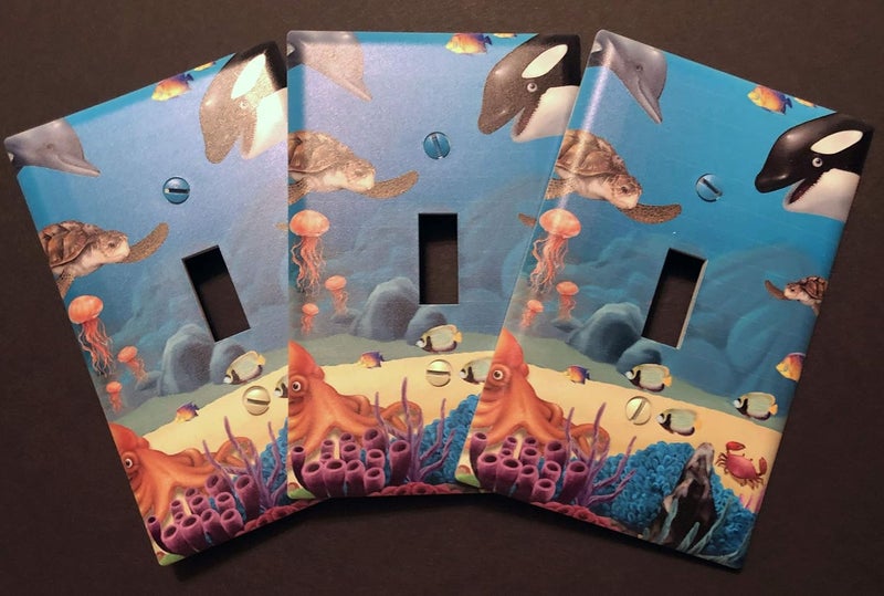 Create-A-Mural Ocean Underwater Dolphin Whale Sea Turtle Kids Light Switch Cover Plate Decorative Nursery Teen Toddler Room Decor Bedroom Bathroom Playroom (Ocean 1) - Image 4