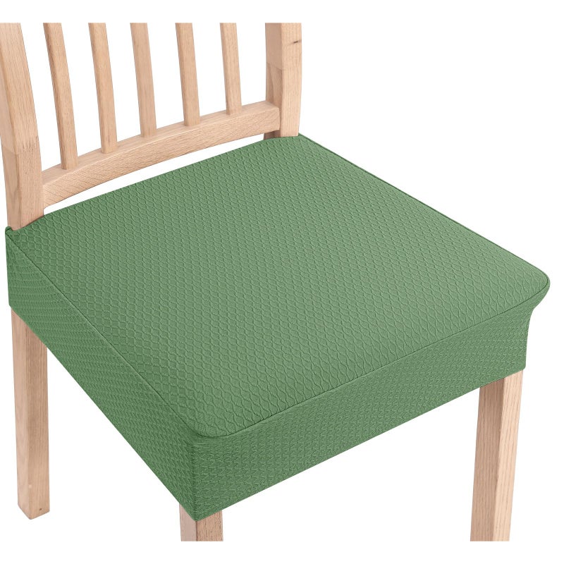 Smiry Stretch Jacquard Seat Covers for Dining Room Chairs Set of 2 Removable Washable Chair Seat Protector Slipcovers No Rear Covers Green