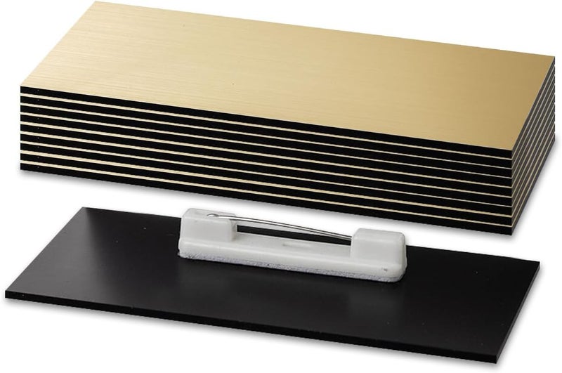 All Quality Name Tag/Badge Blanks - 10 Pack - Brushed Gold 1-1/2" X 3", Round Corners, Pin - Image 1