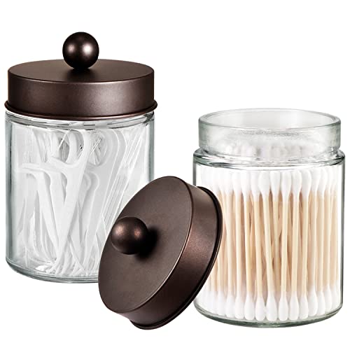 Komashr Apothecary Jar Canisters Bathroom Vanity Organizer - Qtip Holder Storage Organizer Countertop -Stainless Steel Lids &Cute Stickers for Qtips,Cotton Swabs,Makeup Sponges,Floss(3 Pack) (Bronze) - Image 2