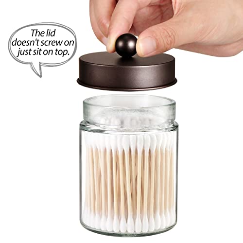 Komashr Apothecary Jar Canisters Bathroom Vanity Organizer - Qtip Holder Storage Organizer Countertop -Stainless Steel Lids &Cute Stickers for Qtips,Cotton Swabs,Makeup Sponges,Floss(3 Pack) (Bronze) - Image 3