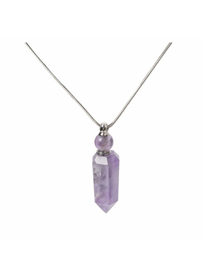 AMOYSTONE 1P Natural Amethyst Necklace Long Chain, Healing Oil Crystals Perfume Necklace Aromatherapy Bullet Shape Pendant Womens Gift - Image 1