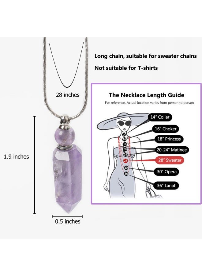 AMOYSTONE 1P Natural Amethyst Necklace Long Chain, Healing Oil Crystals Perfume Necklace Aromatherapy Bullet Shape Pendant Womens Gift - Image 3