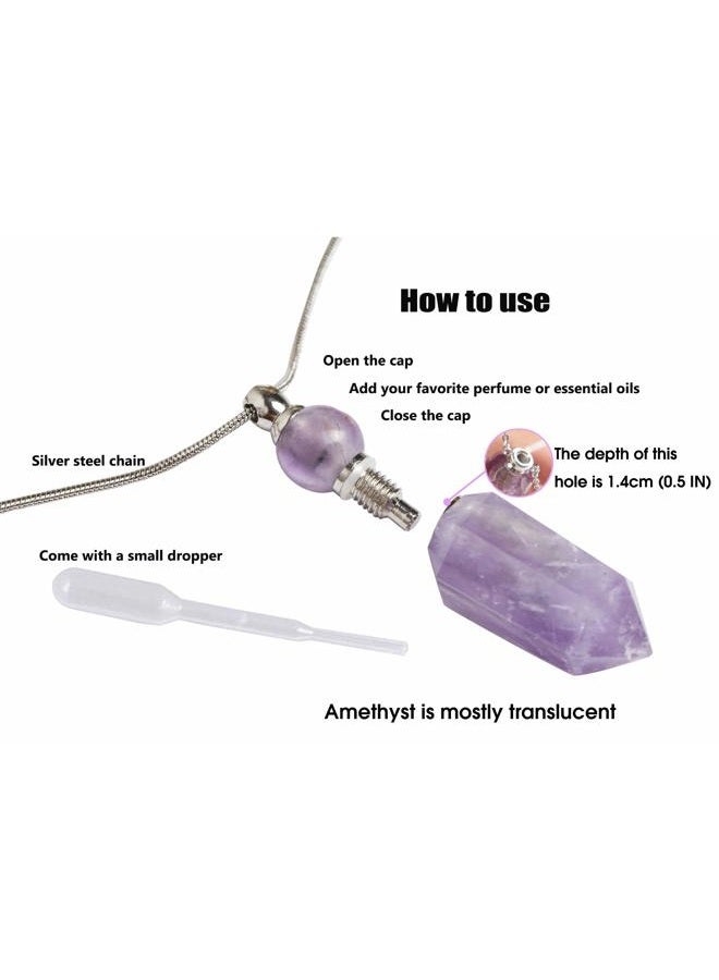 AMOYSTONE 1P Natural Amethyst Necklace Long Chain, Healing Oil Crystals Perfume Necklace Aromatherapy Bullet Shape Pendant Womens Gift - Image 5