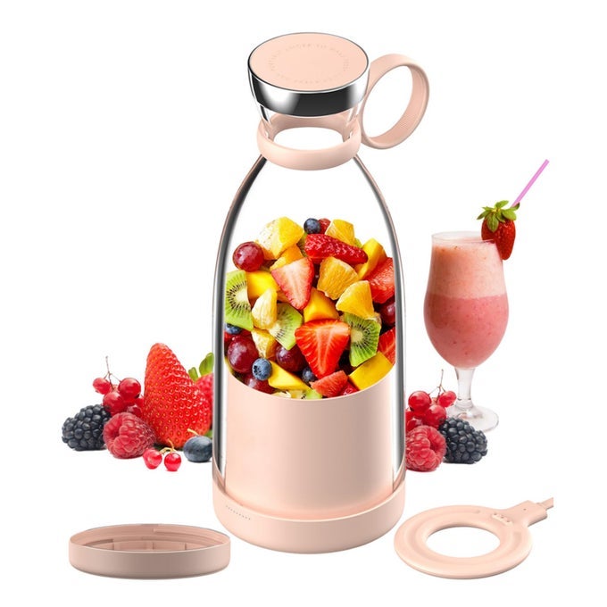 PORTABLE BLENDER FOR SHAKES AND SMOOTHIES WITH 1183 OZ TRAVEL CUP AND LIDDURABLE STAINLESS STEEL BLADES FOR JUICE BLENDING PERFORMANCE PINK
