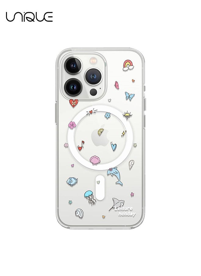 Unique - Compatible with iPhone 15 Pro Max Case, Compatible with MagSafe Case, Dolphin Case, Graffiti Pattern Clear Phone Case, TPU Drop Protection - Clear - Image 1