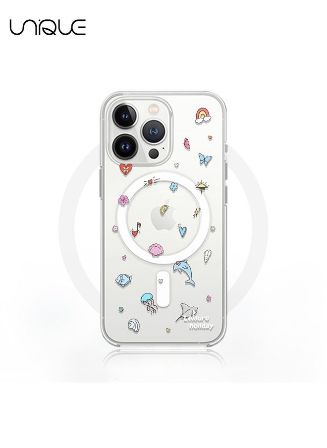 Unique - Compatible with iPhone 15 Pro Max Case, Compatible with MagSafe Case, Dolphin Case, Graffiti Pattern Clear Phone Case, TPU Drop Protection - Clear - Image 1