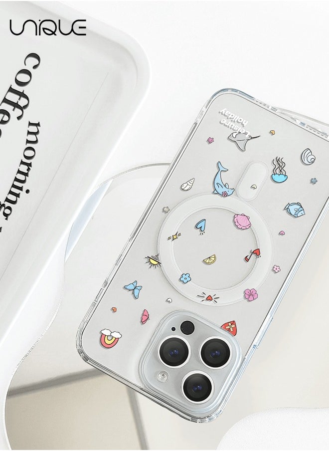 Unique - Compatible with iPhone 15 Pro Max Case, Compatible with MagSafe Case, Dolphin Case, Graffiti Pattern Clear Phone Case, TPU Drop Protection - Clear - Image 1