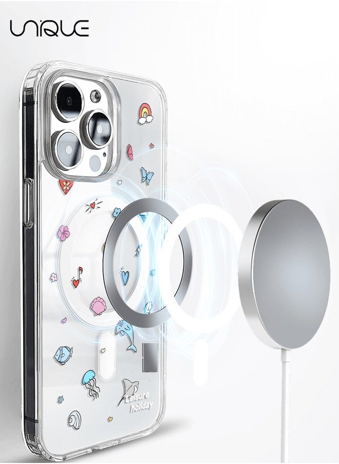 Unique - Compatible with iPhone 15 Pro Max Case, Compatible with MagSafe Case, Dolphin Case, Graffiti Pattern Clear Phone Case, TPU Drop Protection - Clear - Image 1