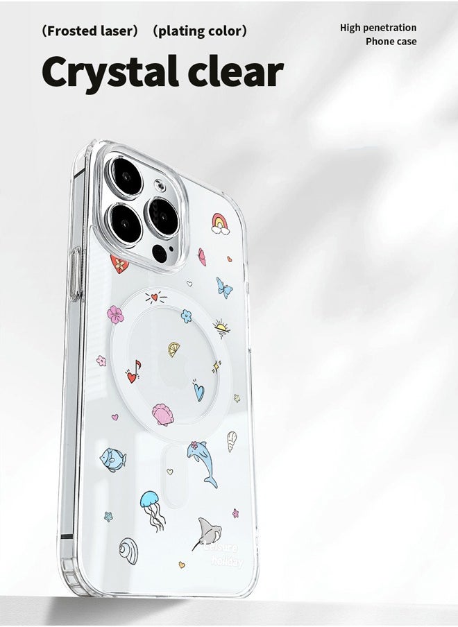Unique - Compatible with iPhone 15 Pro Max Case, Compatible with MagSafe Case, Dolphin Case, Graffiti Pattern Clear Phone Case, TPU Drop Protection - Clear - Image 1