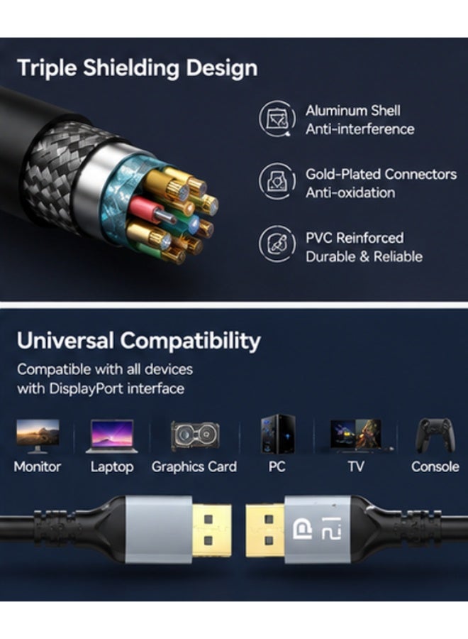 كابل DP 2.1 DisplayPort 16K@60Hz ,  8K@120Hz ,  4K@144Hz  – 77.4Gbps فائقة السرعة، HDR، 240Hz الألعاب، 2M متفرج - Image 4