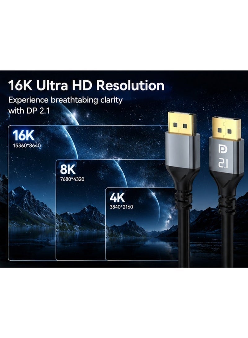 كابل DP 2.1 DisplayPort 16K@60Hz ,  8K@120Hz ,  4K@144Hz  – 77.4Gbps فائقة السرعة، HDR، 240Hz الألعاب، 2M متفرج - Image 3
