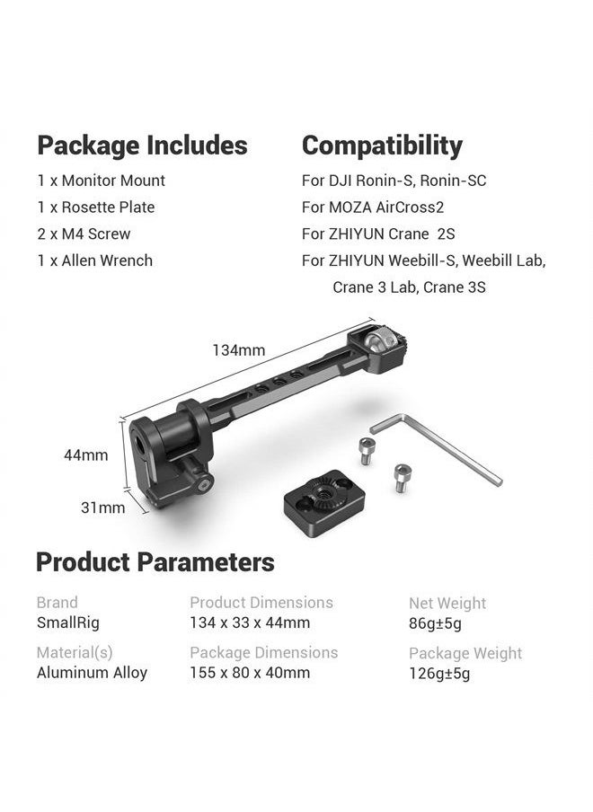 SMALLRIG - Adjustable Camera Monitor Mount for DJI Ronin-S/Ronin-SC & ZHIYUN Crane 2S/Crane 3/3S/WEEBILL-S & MOZA AirCross 2 Gimbals - 2889 - Image 1