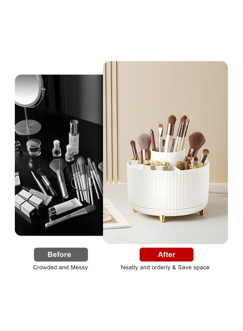Makeup Brush Holder Organizer, 360° Rotating, 5 Slot, Cosmetics, Nail Polish, Art Supply, Bathroom Vanity Desktop Organizer - White - Image 3