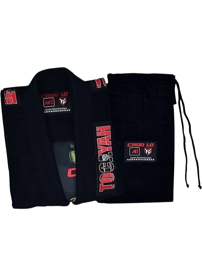 توكايا بدلة جيو جيتسو توكياه كروكو 1.0 – طقم BJJ خفيف الوزن بنسيج بيرل ويف مع حزام مجاني، قطن 100% مُعالج مسبقًا ضد الانكماش، خياطة معززة، قابل للغسل في الغسالة – للتدريب والمنافسات (للرجال والنساء) - Image 1