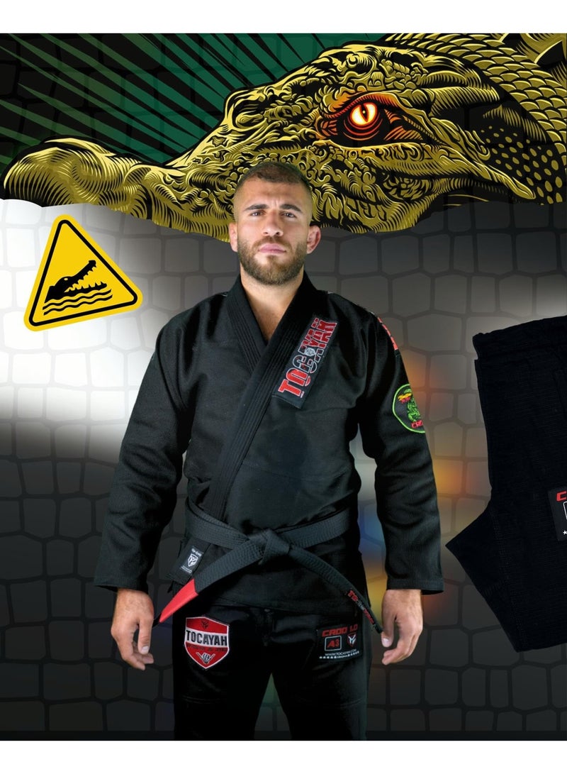 توكايا بدلة جيو جيتسو توكياه كروكو 1.0 – طقم BJJ خفيف الوزن بنسيج بيرل ويف مع حزام مجاني، قطن 100% مُعالج مسبقًا ضد الانكماش، خياطة معززة، قابل للغسل في الغسالة – للتدريب والمنافسات (للرجال والنساء) - Image 2