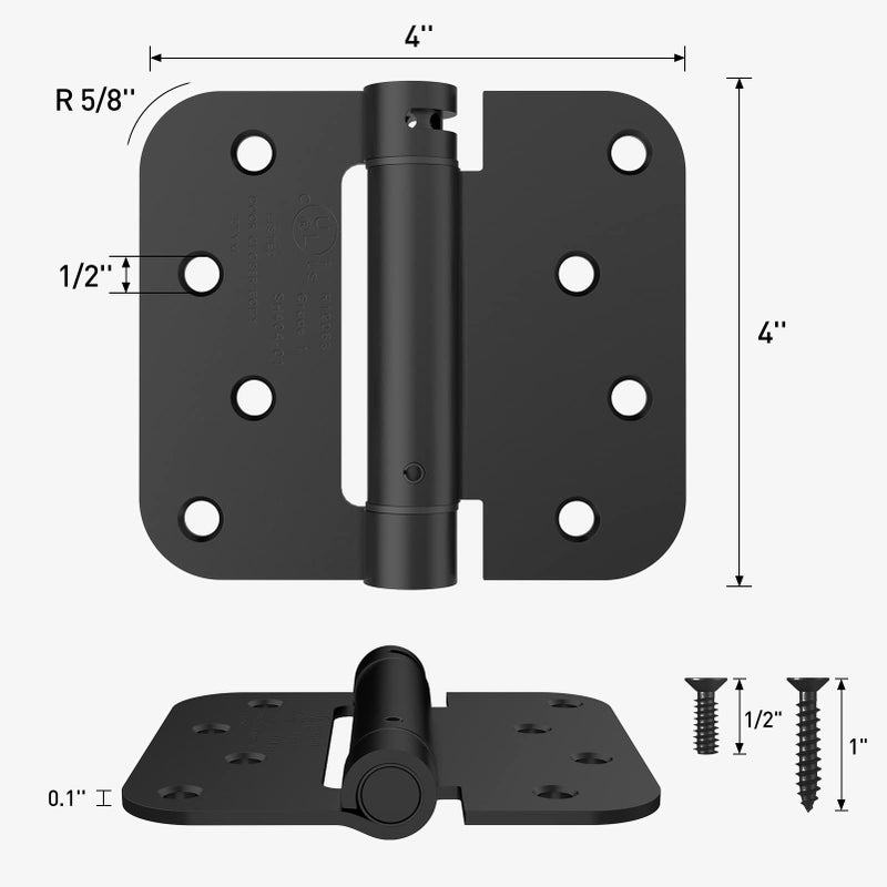 Hosom Self Closing Door Hinge Spring Hinge 4 Inch Adjustable Tension For Garage Front Door Back Door Ul Listed For Left And Right Hand Door 5/8'' Radius Corners Matte Black 4 Pack - Image 2