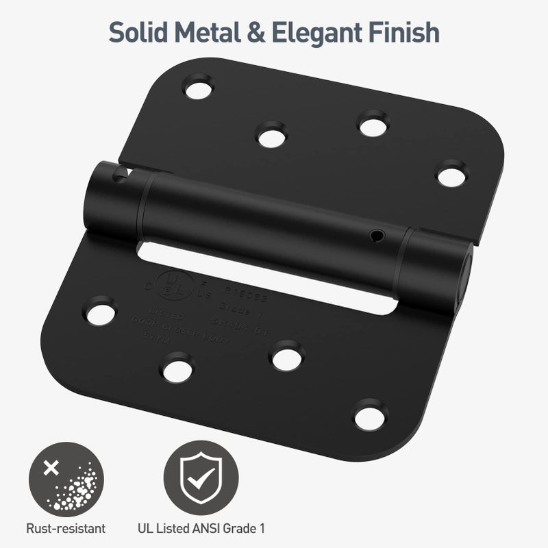 Hosom Self Closing Door Hinge Spring Hinge 4 Inch Adjustable Tension For Garage Front Door Back Door Ul Listed For Left And Right Hand Door 5/8'' Radius Corners Matte Black 4 Pack - Image 4