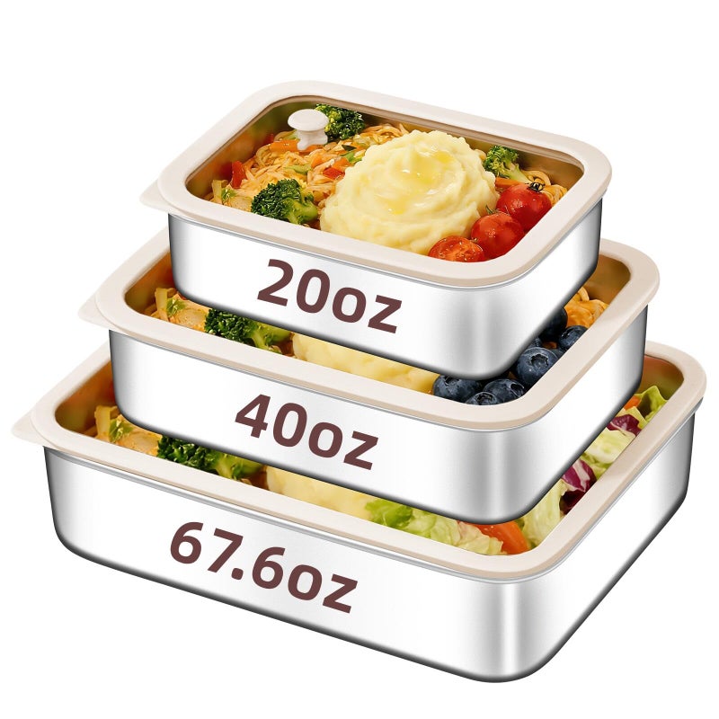 GIUOIDUO 3-Piece Extra Thick 304 Stainless Steel Food Storage Containers with Non-Stick Bottom, Airtight Glass Lids & Silicone Seal, Stackable Kitchen Organization Boxes for Food Preservation - Image 1