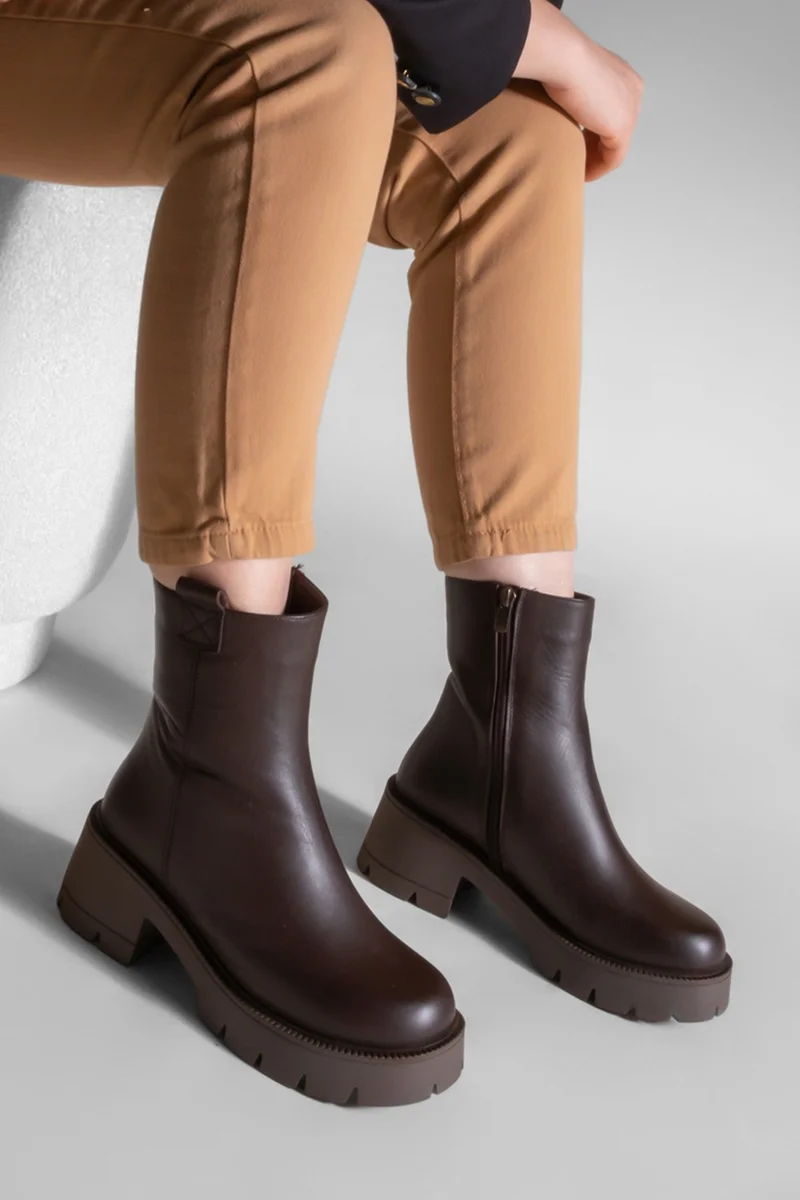 مارجين Women Genuine Leather Casual Boots Thick Skid Sole Fesko